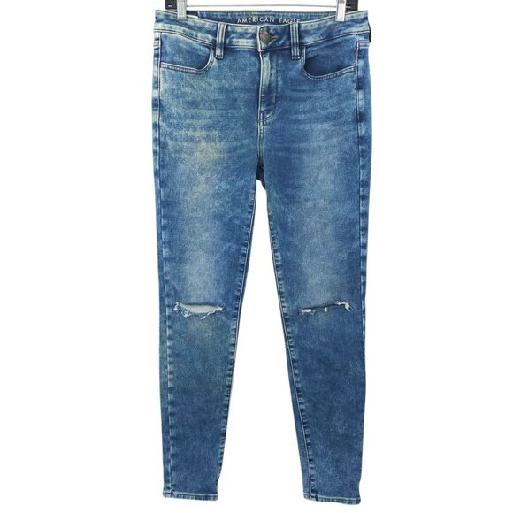 American Eagle Super Stretch Hi Rise Jegging Womens 8 Jeans Denim Distressed - Picture 1 of 15